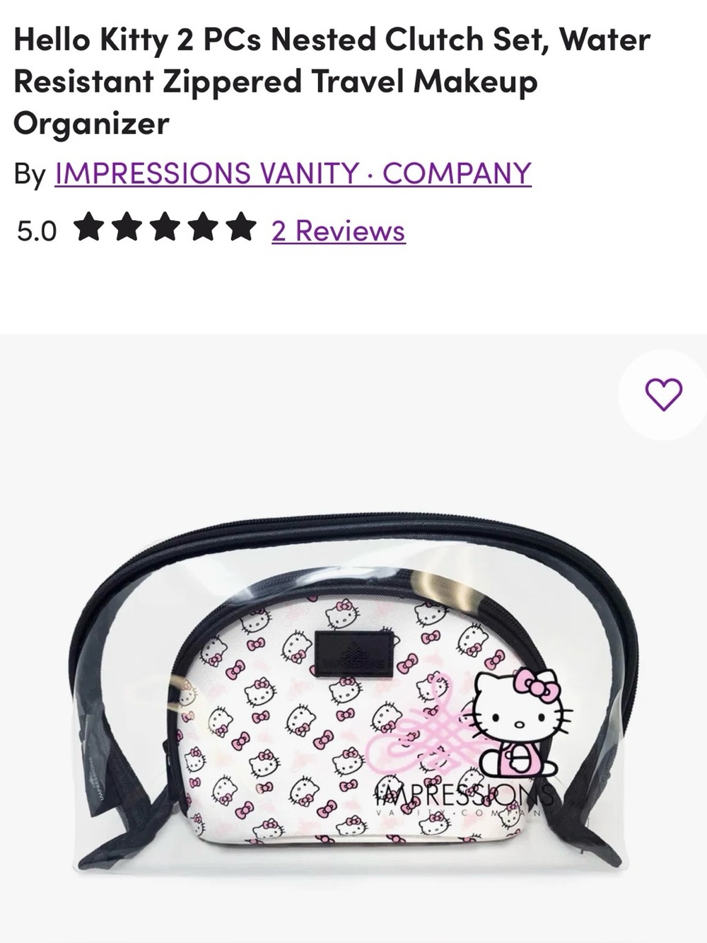 Impressions Hello Kitty Pink & White Nested Makeup Clutch Set
